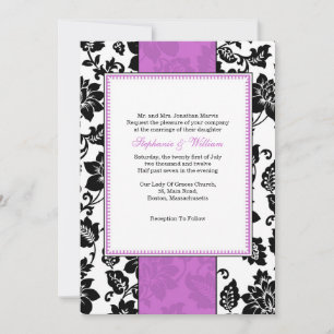 Invitation Black and Purple Damask Wedding Invite