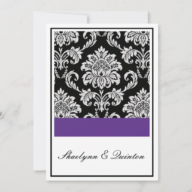 Invitation Black and Purple Damask Wedding Invite (Devant)