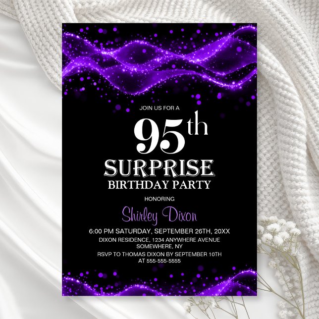 Invitation Black and Purple Surprise 95e anniversaire (Créateur téléchargé)