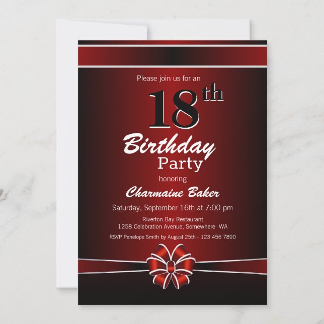 Invitation Black and Red 18th Birthday Party (Devant)