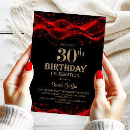 Invitation Black and Red moderne 30th Birthday Party