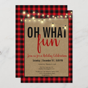 Invitation Black and Red Oh What Fun Buffalo Plaid Party