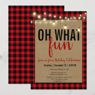 Invitation Black and Red Oh What Fun Buffalo Plaid Party
