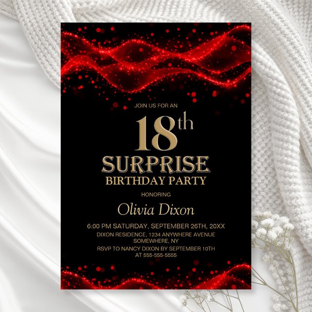 Invitation Black and Red Surprise 18th Birthday Party (Créateur téléchargé)