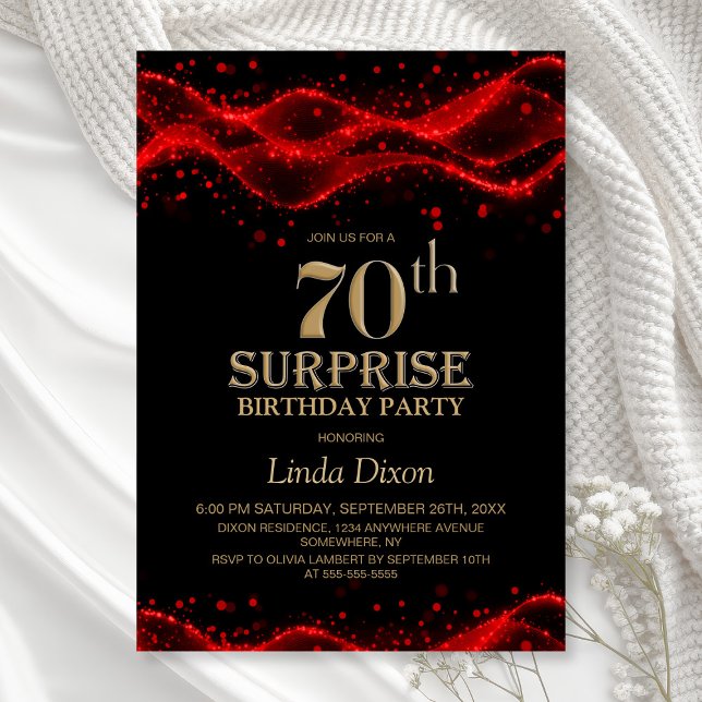 Invitation Black and Red Surprise 70th Birthday Party (Créateur téléchargé)