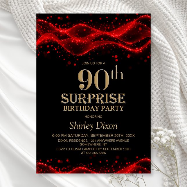 Invitation Black and Red Surprise 90th Birthday Party (Créateur téléchargé)