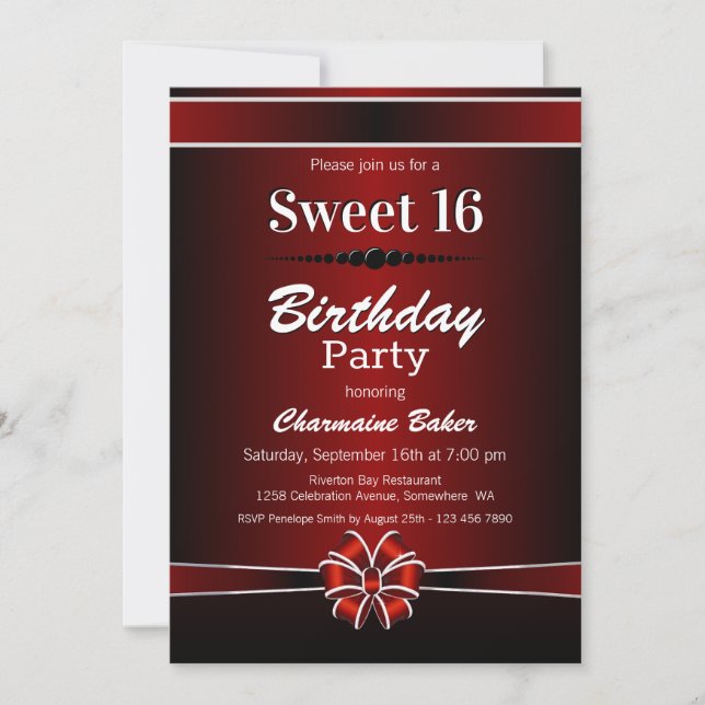 Invitation Black and Red Sweet 16 Anniversaire (Devant)