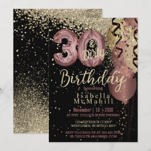 Invitation Black and Rose Gold Parties scintillant 30e et sal