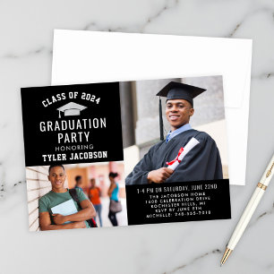 Invitation Black and Silver 2024 Photo Graduate Party