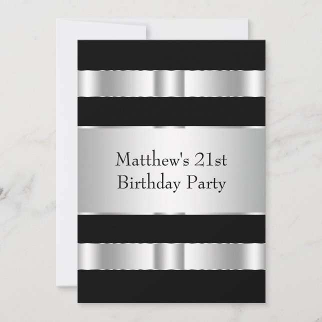 Invitation Black and Silver Mans 21e fête d'anniversaire (Devant)