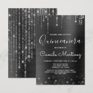 Invitation Black and Silver Modern Quinceanera Party