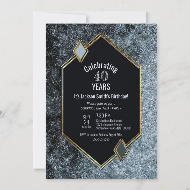 Invitation Black and Silver Surprise 40e anniversaire (Devant)