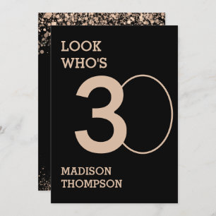 Invitation Black and Sparkle Gold Parties scintillant 30e ann