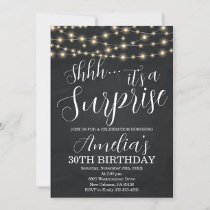 Invitation Black and String Light Surprise Anniversaire