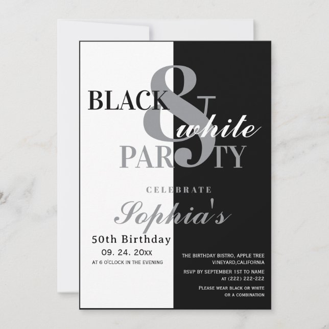 Invitation  Black and White Birthday Party (Devant)