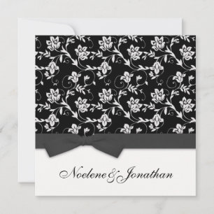 Invitation Black and White Bow Flower Wedding Invite