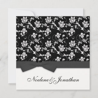 Invitation Black and White Bow Flower Wedding Invite