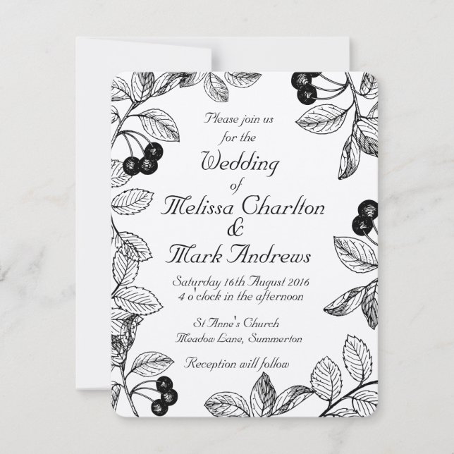 Invitation Black and White Dahlia Elegant Rustic Custom (Devant)