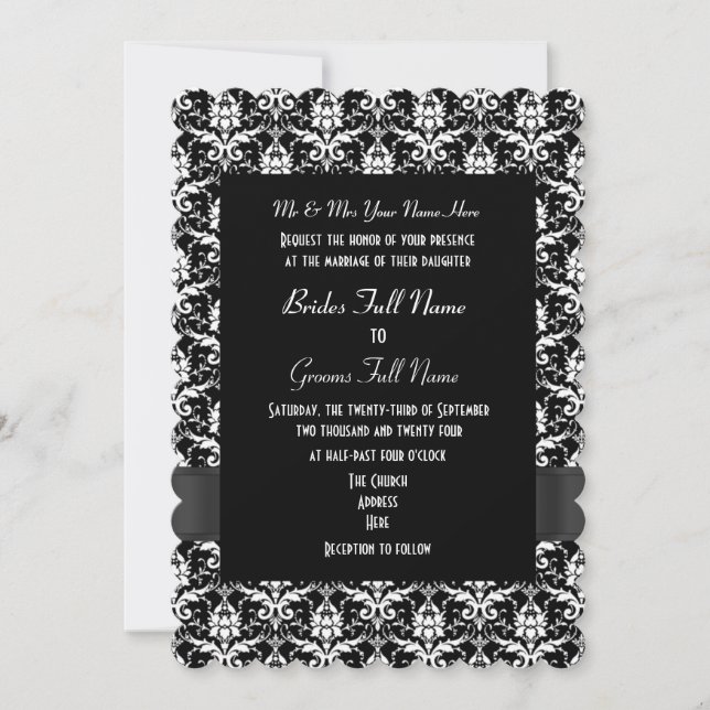 Invitation Black and white damask (Devant)
