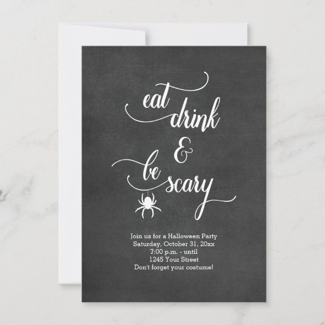 Invitation Black and White Eat Drink Be Effrayant Halloween P (Devant)