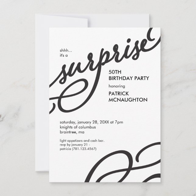 Invitation Black and White Elegance Surprise Anniversaire (Devant)