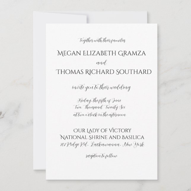 Invitation Black and White Elegant Simplicity Wedding Invite (Devant)