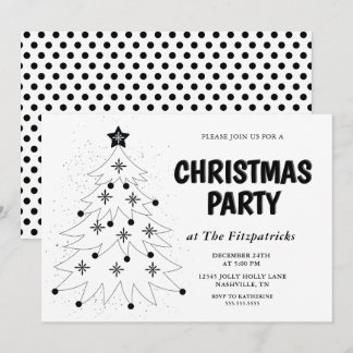 Invitation Black and White Festive Tree Christmas Party