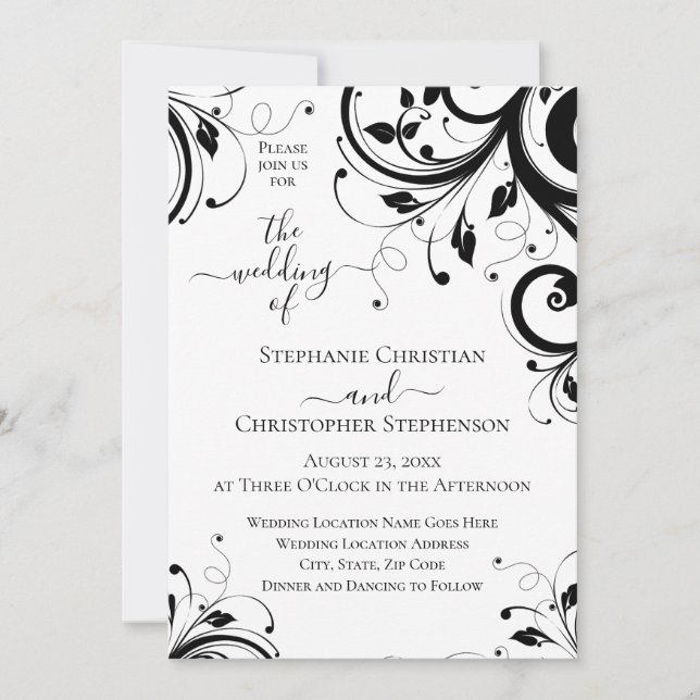 Invitation Black and White Festiver Swirl QR Code All in One  (Devant)