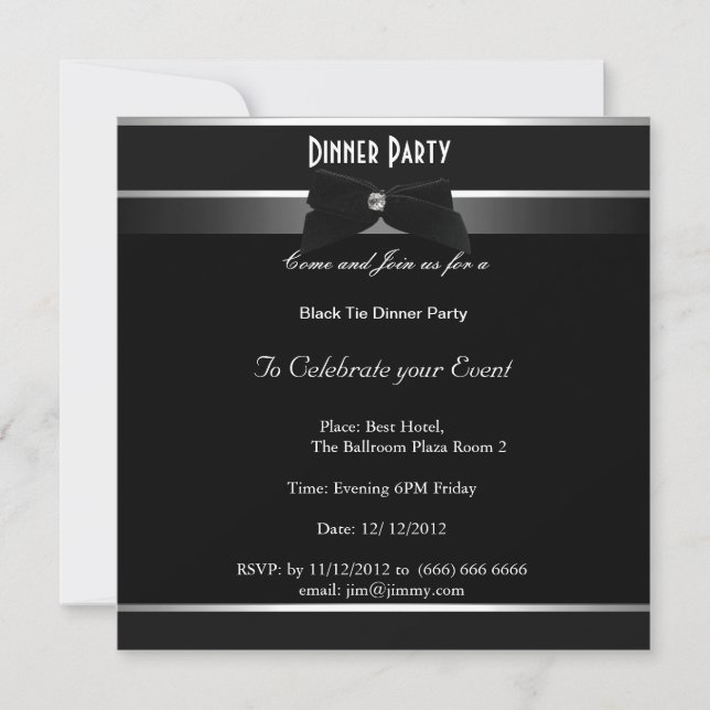 Invitation Black and White Party Formel N'importe quel événem (Devant)