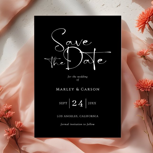 Invitation Black and White Script Save The Date Wedding (Créateur téléchargé)