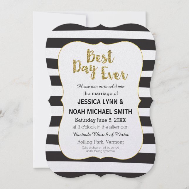 Invitation Black and White Stripe Gold Meilleur Jour jamais (Devant)