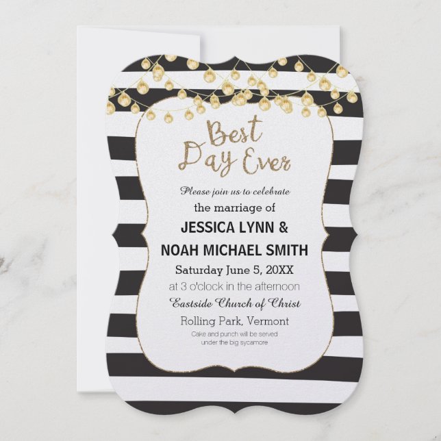 Invitation Black and White Stripe Gold Meilleur Jour jamais (Devant)