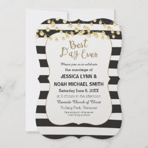 Invitation Black and White Stripe Gold Meilleur Jour jamais