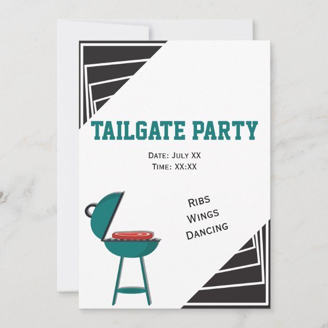 Invitation Black and White Tailgate Ribs Wings Dancing Party (Devant)
