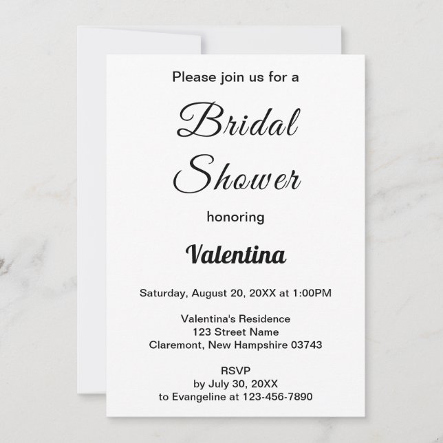 Invitation Black and White Typography Bridal Shower (Devant)