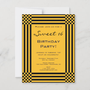 Invitation Black and Yellow Stripes Sweet 16 Anniversaire