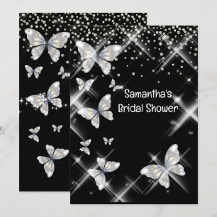 Invitation Black argent papillon scintillant parties scintill