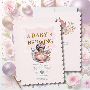 Invitation Black Baby Girl brasse Tea Party Shower Floral