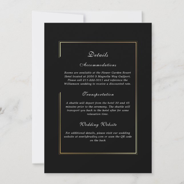 Invitation Black Background Gold Frame Detail Enclosure (Devant)