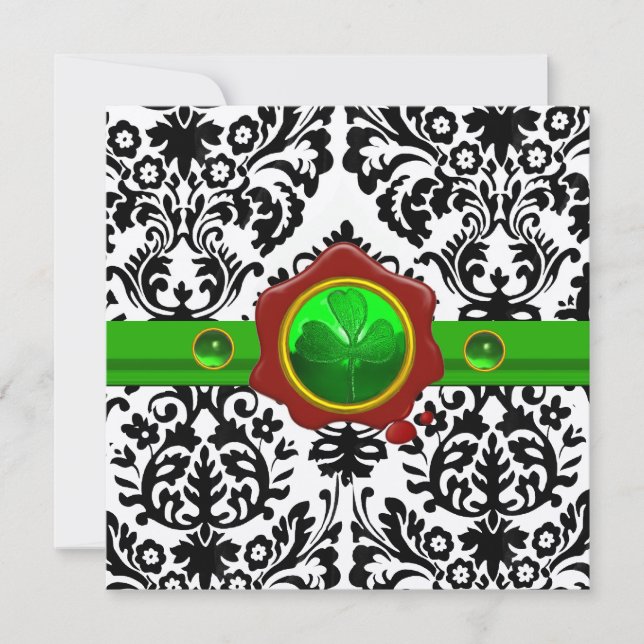 INVITATION BLACK BLANC DOMMASK, SHAMROCK, MONOGRAMME DE SCEAU (Devant)