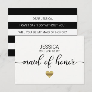 Invitation Black Blanc d'or, tu vas être ma femme d'honneur ?
