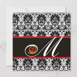 Invitation BLACK BLANC ROUGE DAMASK MONOGRAM Ruby