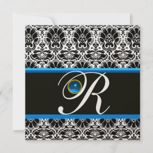 Invitation BLACK BLEU BLEU DAMASK MONOGRAM Sapphire Gold