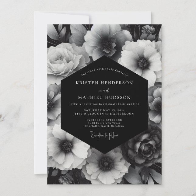 Invitation Black Bloom Opulent Wedding (Devant)