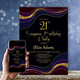Invitation Black Blue Gold Parties scintillant Surprise 21e a