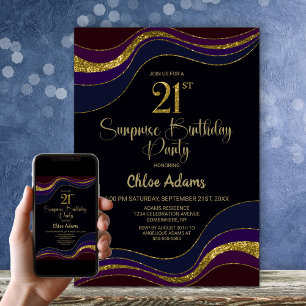 Invitation Black Blue Gold Parties scintillant Surprise 21e a