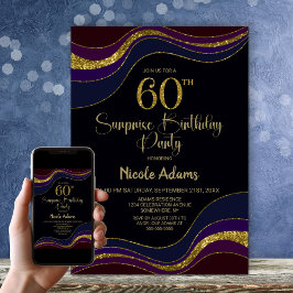 Invitation Black Blue Gold Parties scintillant Surprise 60e a