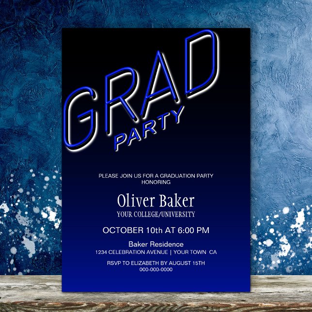 Invitation Black Blue Grad Party (Créateur téléchargé)