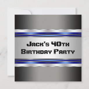Invitation Black Blue Mans 40e fête d'anniversaire