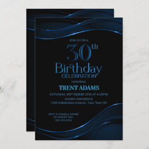 Invitation Black Blue moderne 30e fête d'anniversaire